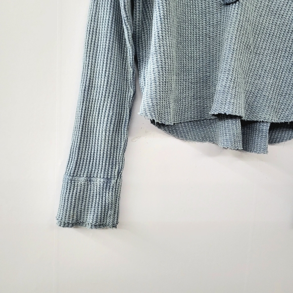 Free People Colt Long Sleeve Waffle Knit Henley In Blue Top Large - Picture 4 of 6
